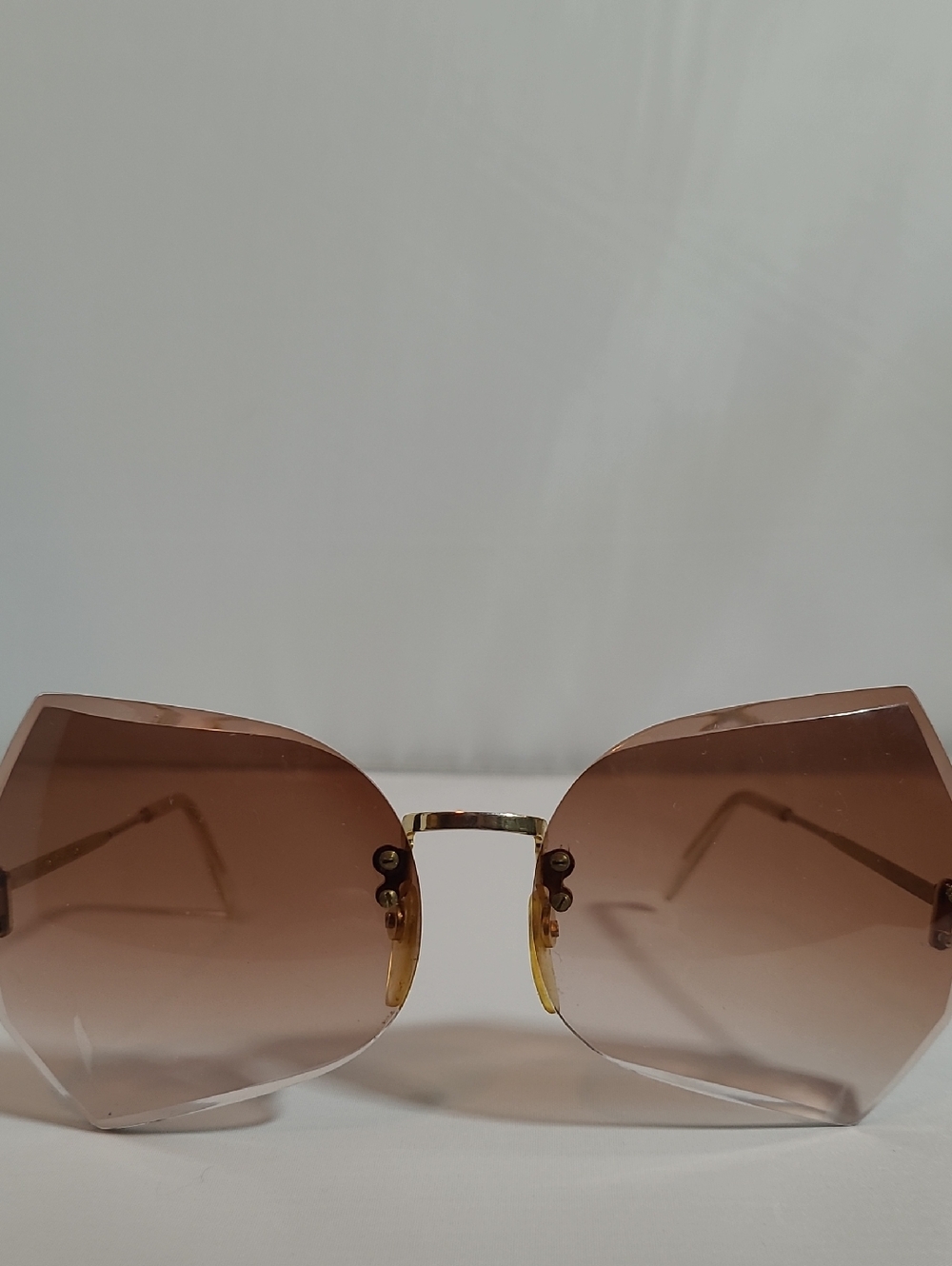 Vintage Rimless Women's Sunglasses in Brown with Gold Bridge